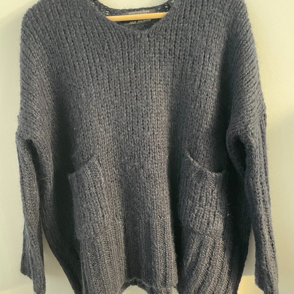 Navy Oversize Cable knit Scotch & Soda sweater with pockets